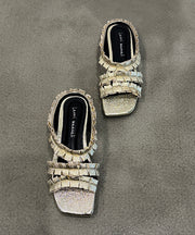 2025 New Black Wrinkled Sheepskin Slide Sandals Peep Toe