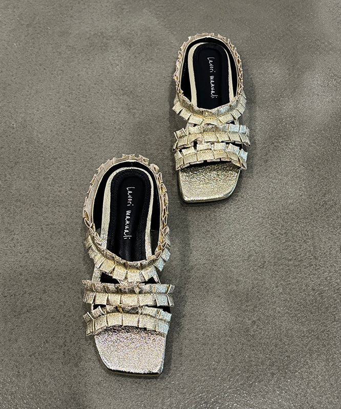 2025 New Black Wrinkled Sheepskin Slide Sandals Peep Toe