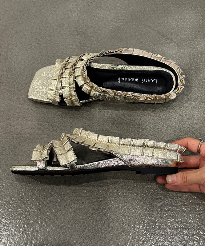 2025 New Black Wrinkled Sheepskin Slide Sandals Peep Toe
