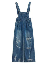 2025 New Blue Ripped Denim Wide Leg Overalls Jumpsuit Fall