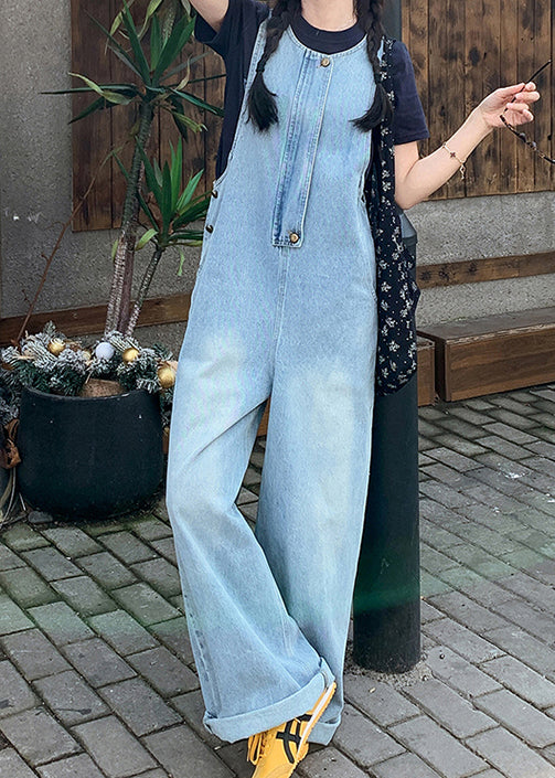 2025 New Blue T-Shirt And Denim Jumpsuit Set Summer