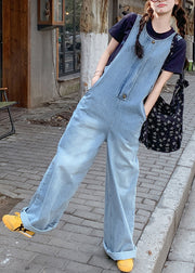 2025 New Blue T-Shirt And Denim Jumpsuit Set Summer