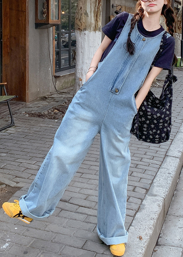 2025 New Blue T-Shirt And Denim Jumpsuit Set Summer