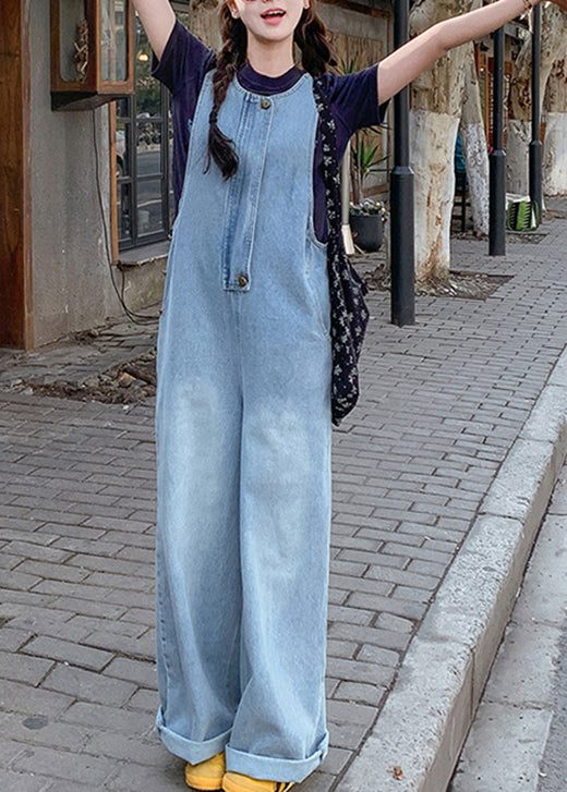 2025 New Blue T-Shirt And Denim Jumpsuit Set Summer