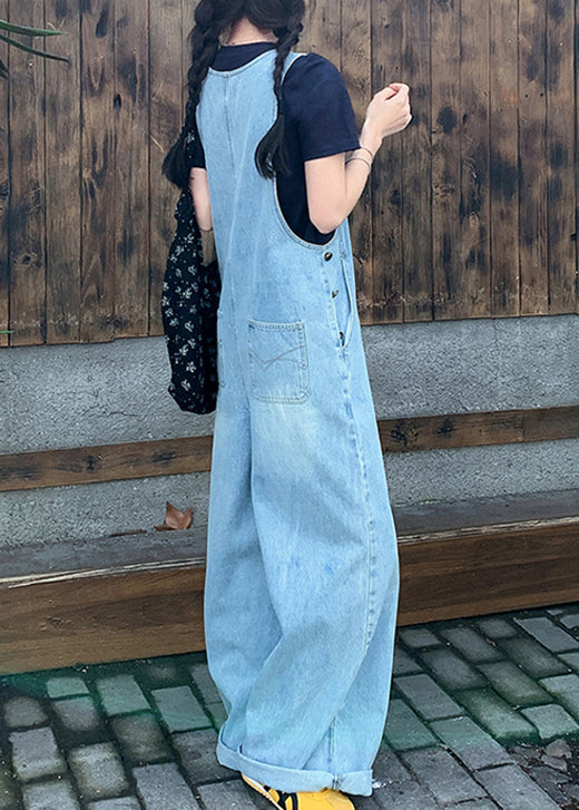2025 New Blue T-Shirt And Denim Jumpsuit Set Summer