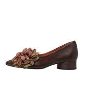 2025 New Brown Flower Cowhide Leather Chunky Heel Shoes