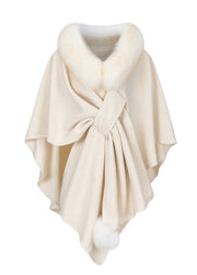 2025 New Brown Fox Fur Grass Shawl Woolen Coat Cloak Bat Sleeve