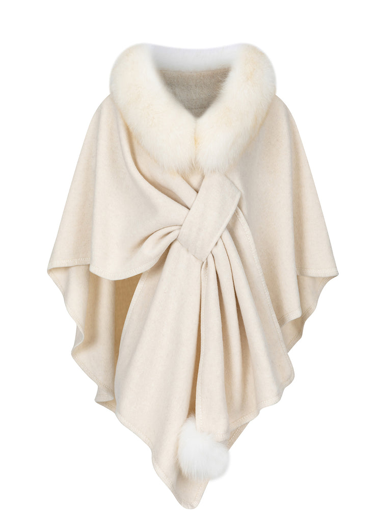 2025 New Brown Fox Fur Grass Shawl Woolen Coat Cloak Bat Sleeve