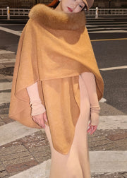 2025 New Brown Fox Fur Grass Shawl Woolen Coat Cloak Bat Sleeve