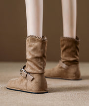2025 New Brown Suede Wrinkled Splicing Boots