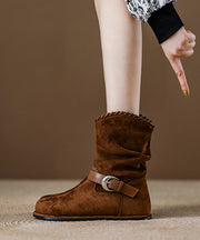 2025 New Brown Suede Wrinkled Splicing Boots