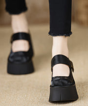 2025 New Buckle Strap Splicing Wedge High Heels Brown Satin