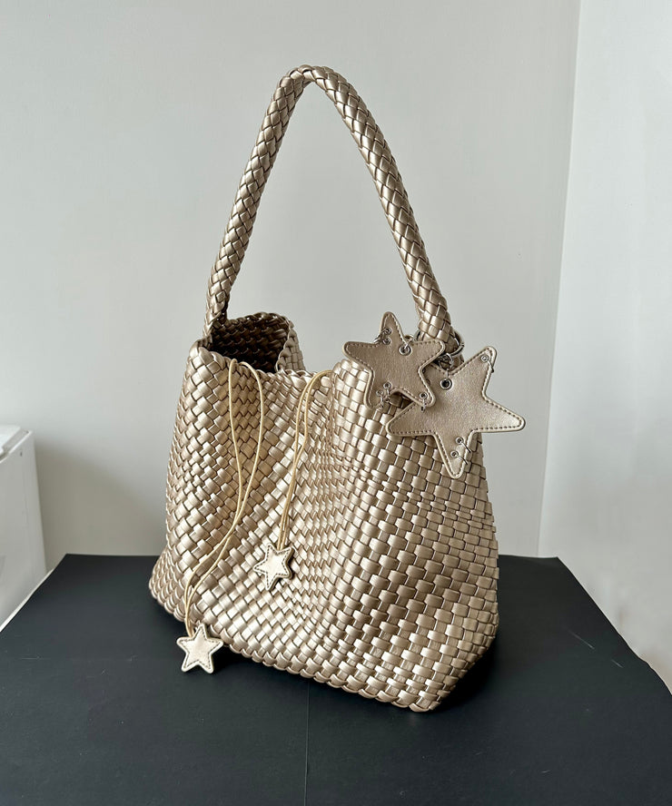 2025 New Champagne Faux Leather Large Capacity Bucket Bag