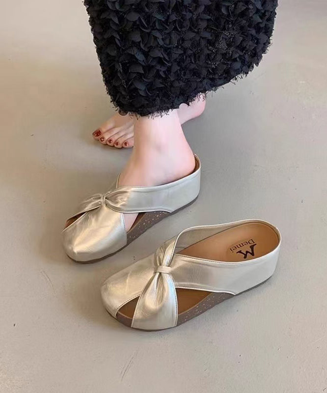 2025 New Champagne Faux Leather Wedge Heels Slide Sandals