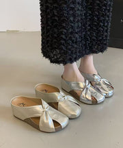 2025 New Champagne Faux Leather Wedge Heels Slide Sandals