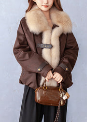 2025 New Chocolate Peter Pan Collar Pockets Fine Cotton Filled Jackets Winter