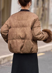 2025 New Coffee Fur Patchwork Duck Down Short Coat Winter