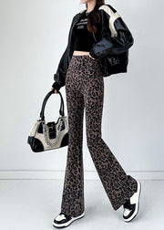2025 New Coffee Leopard Print Flared Pants Autumn