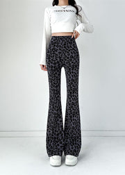 2025 New Coffee Leopard Print Flared Pants Autumn