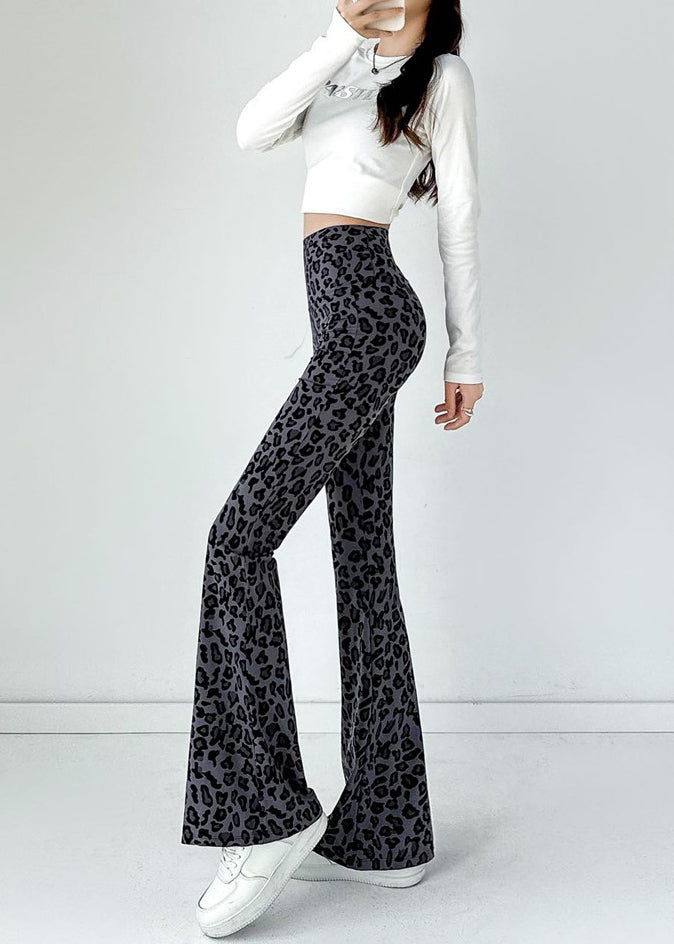 2025 New Coffee Leopard Print Flared Pants Autumn