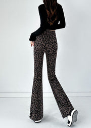 2025 New Coffee Leopard Print Flared Pants Autumn
