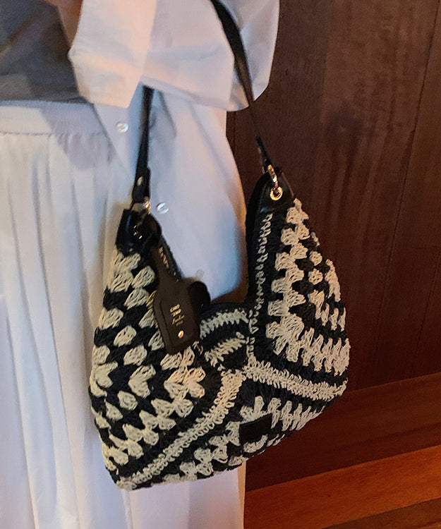 2025 New Color Blocking Woven Shoulder Bag