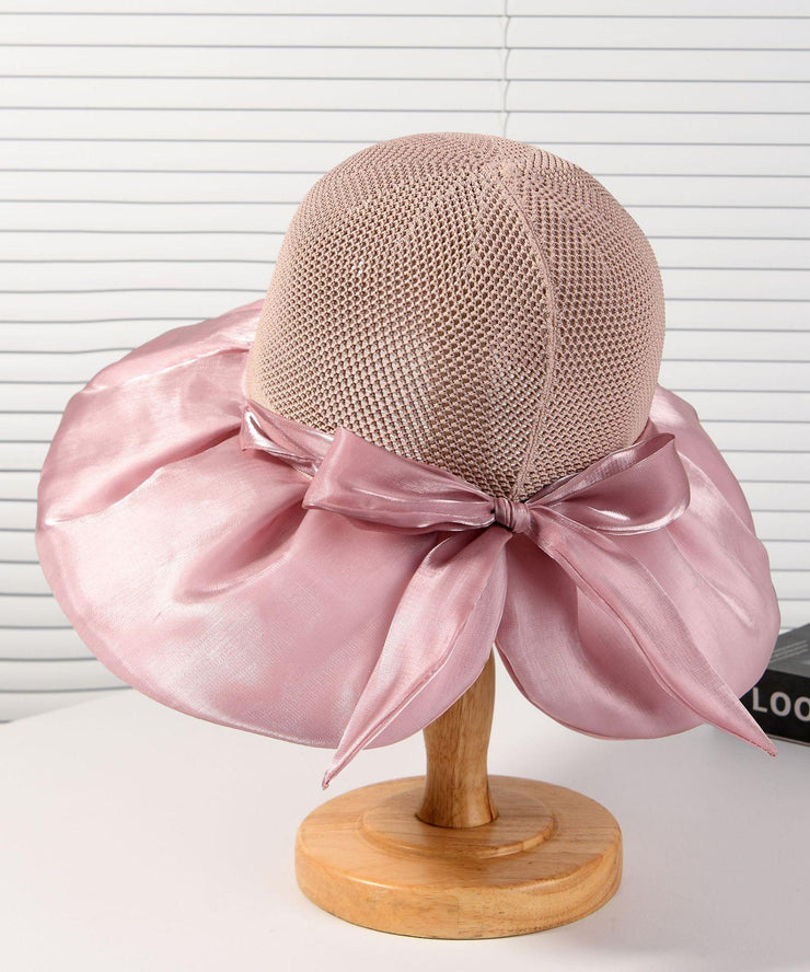 2025 New Dark Khaki Knit Patchwork Satin Bow Bucket Hat