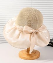 2025 New Dark Khaki Knit Patchwork Satin Bow Bucket Hat
