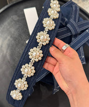 2025 New Denim Blue Versatile Bow Pearl Shoulder Bag