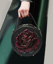 2025 New Ethnic Style Purple Peony Embossed Round Bag