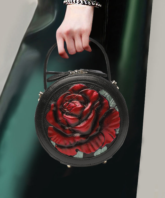 2025 New Ethnic Style Purple Peony Embossed Round Bag