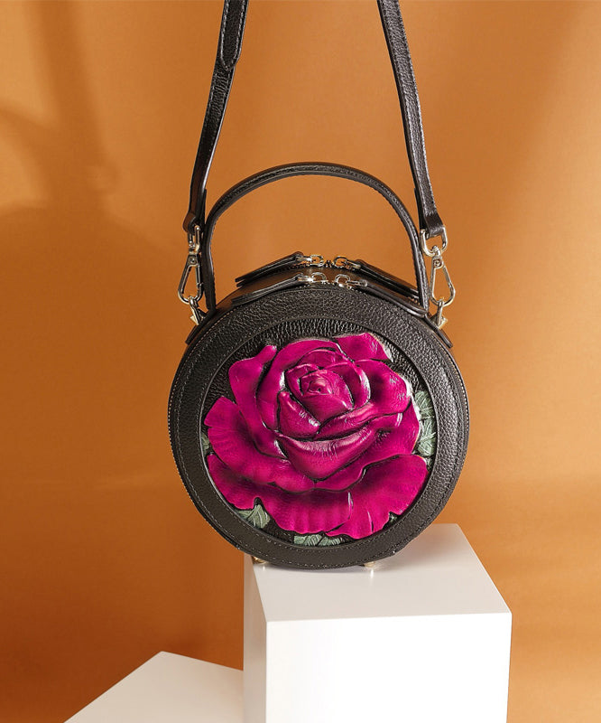 2025 New Ethnic Style Purple Peony Embossed Round Bag