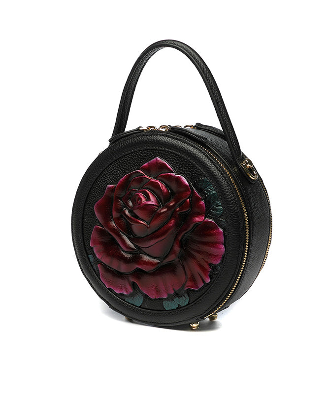 2025 New Ethnic Style Purple Peony Embossed Round Bag