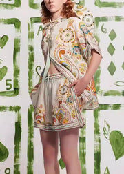 2025 New Fashion Graffiti Top And Shorts Set Summer