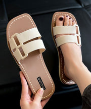 2025 New Fashion Versatile Khaki Flat Soft Slippers Peep Toe