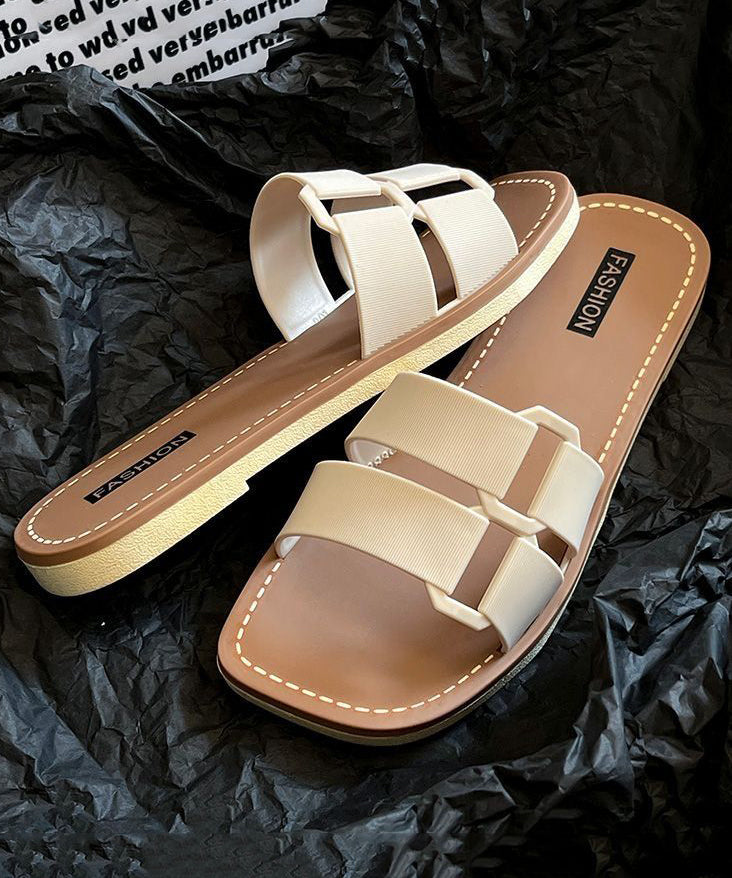 2025 New Fashion Versatile Khaki Flat Soft Slippers Peep Toe