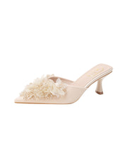 2025 New French Apricot Satin Zircon High Heels Slide Sandals