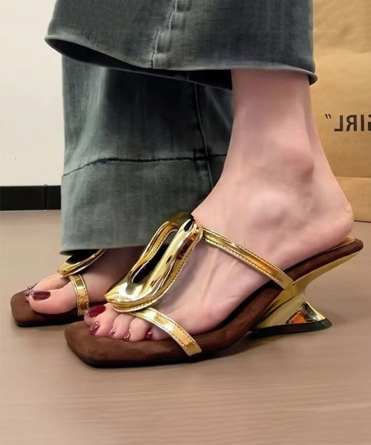 2025 New French Style Gold Wedge Heel Slide Sandals