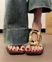 2025 New French Style Gold Wedge Heel Slide Sandals