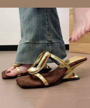 2025 New French Style Gold Wedge Heel Slide Sandals