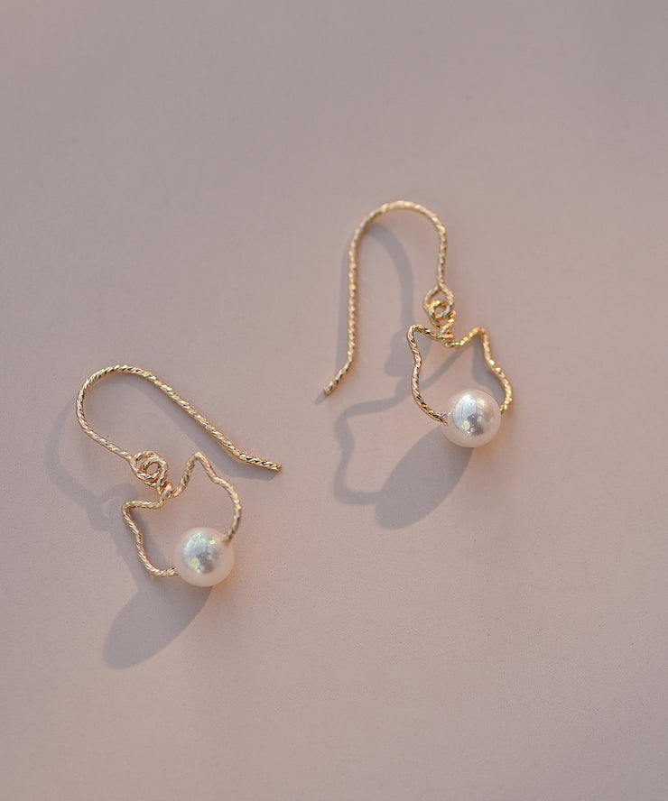 2025 New Gold Alloy Pearl Little Cat Drop Earrings