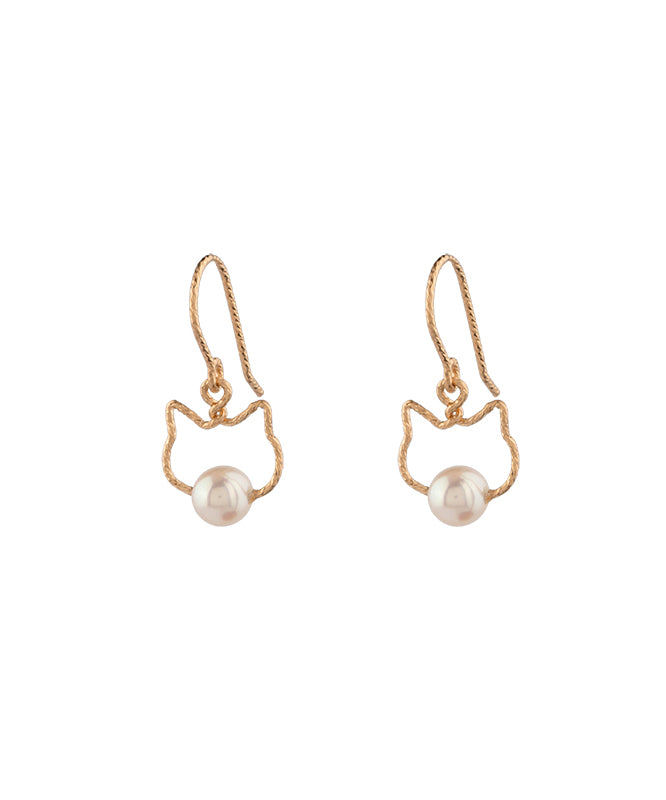 2025 New Gold Alloy Pearl Little Cat Drop Earrings