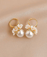 2025 New Gold Copper Alloy Zircon Pearl Floral Hoop Earrings