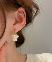 2025 New Gold Copper Alloy Zircon Pearl Floral Hoop Earrings