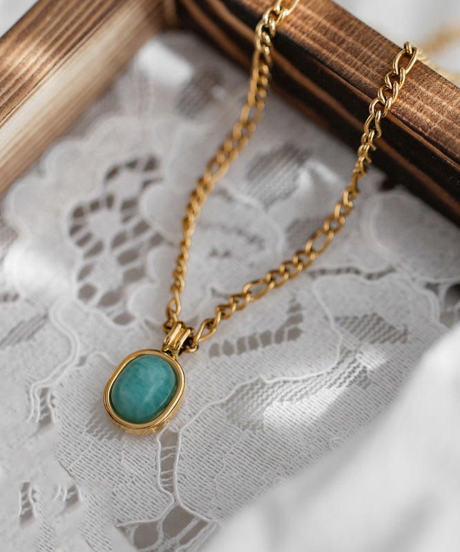 2025 New Gold Stainless Steel Overgild Gem Stone Pendant Necklace