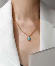 2025 New Gold Stainless Steel Overgild Gem Stone Pendant Necklace