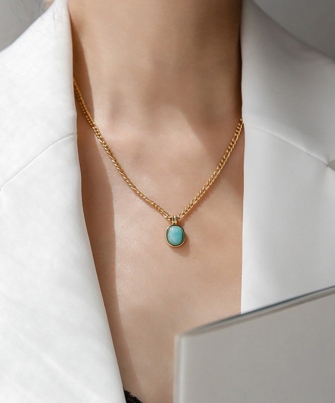 2025 New Gold Stainless Steel Overgild Gem Stone Pendant Necklace