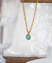 2025 New Gold Stainless Steel Overgild Gem Stone Pendant Necklace