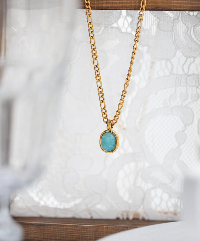 2025 New Gold Stainless Steel Overgild Gem Stone Pendant Necklace