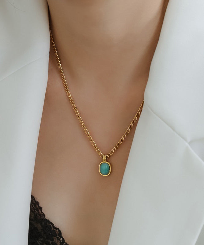 2025 New Gold Stainless Steel Overgild Gem Stone Pendant Necklace